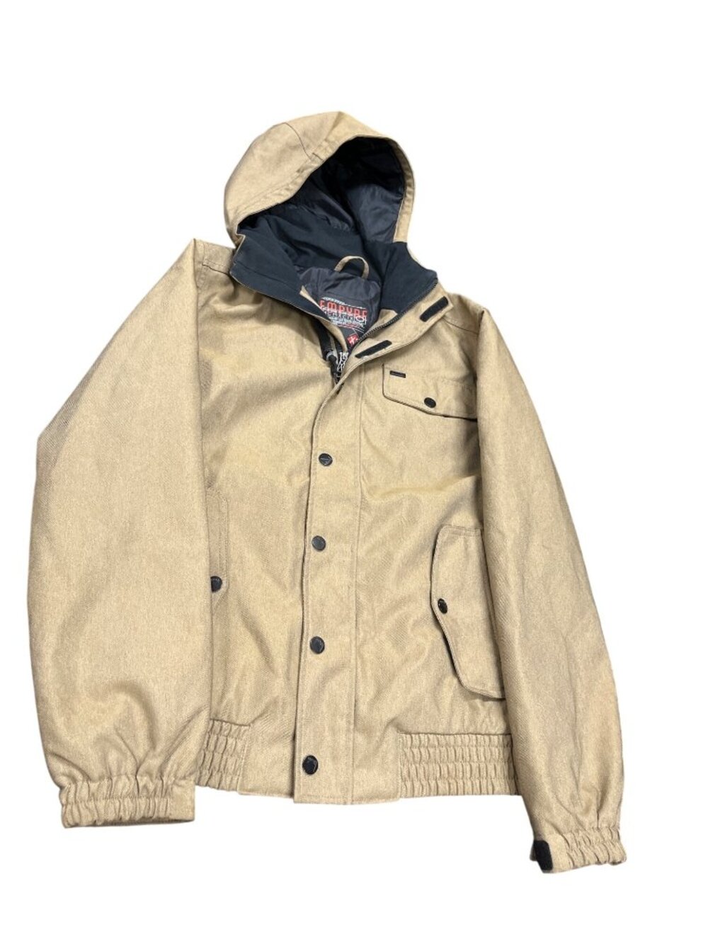 Empyre mens tan XS hooded skate snowboarding full zip snap jacket coat SKU 10719